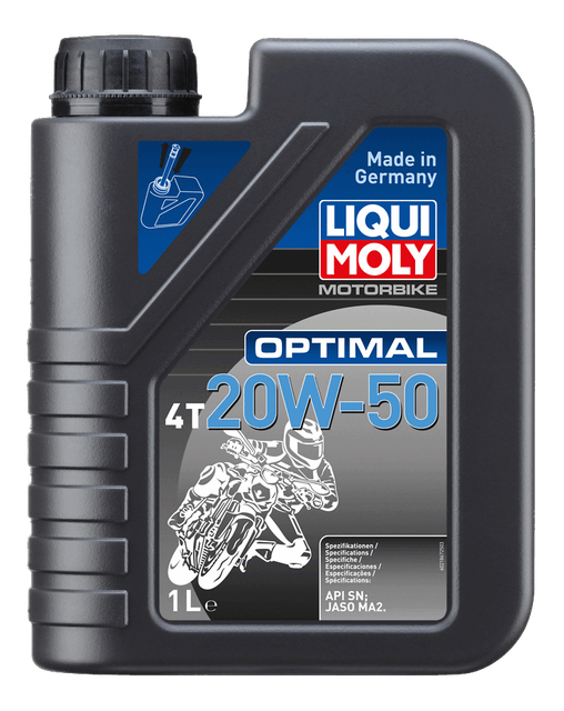 Imagen oficial Liqui Moly Motorbike Optimal 4T 20W-50 1L – ACEITE LIQUI MOLY MOTO 4T 20W50 MINERAL OPTIMAL SL 1L X6