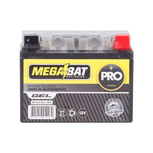 BATERIA MTZ5S MEGABAT PRO GEL 12V 4.5AH TVS NEO, KLX110, VENOM, R15, NAVI.